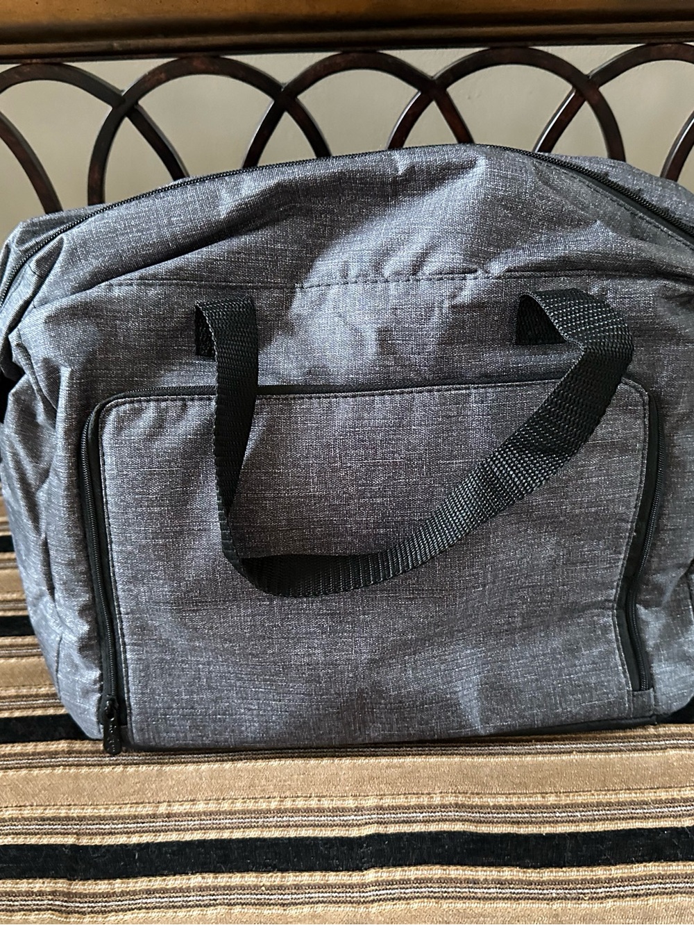 thirty-one Gray Duffel Bag with Black Webbing Handles